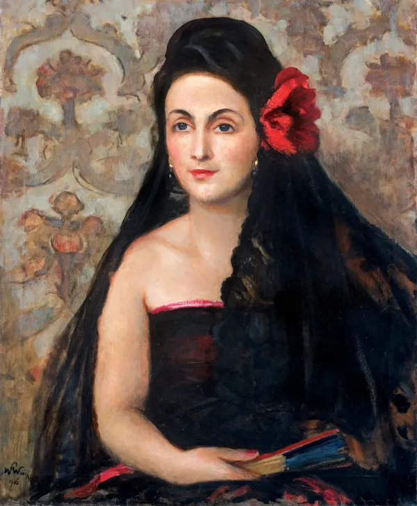 Wojciech Weiss, PORTRET DAMY W HISZPAŃSKIM STROJU, 1946