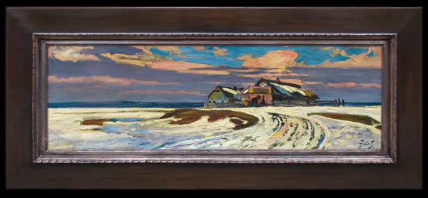 Julian Fałat, PEJZAŻ ZIMOWY Z RÓŻOWYMI CHMURAMI, 1900