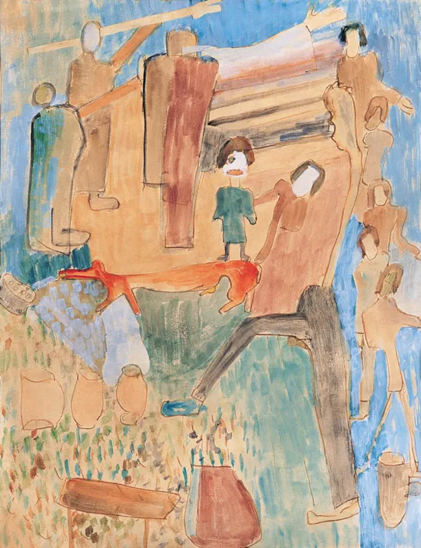 Maria  Jarema, SCENA FIGURALNA Z CZERWONYM JAMNIKIEM,1936