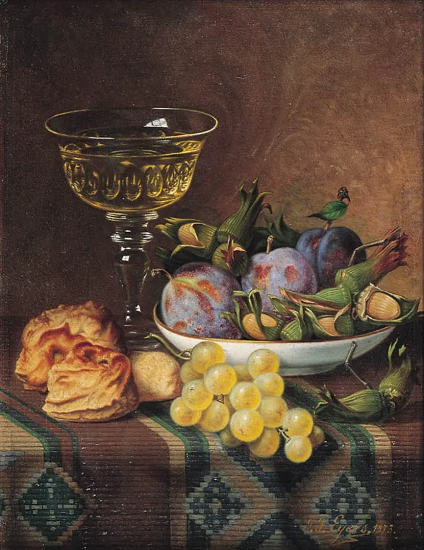 Johann Georg Eyers, MARTWA NATURA Z OWOCAMI I WINEM, 1873