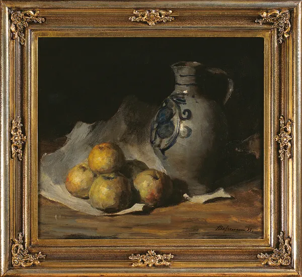 Hans Bahrmann, Martwa natura z jabłkami i dzbanem, 1939