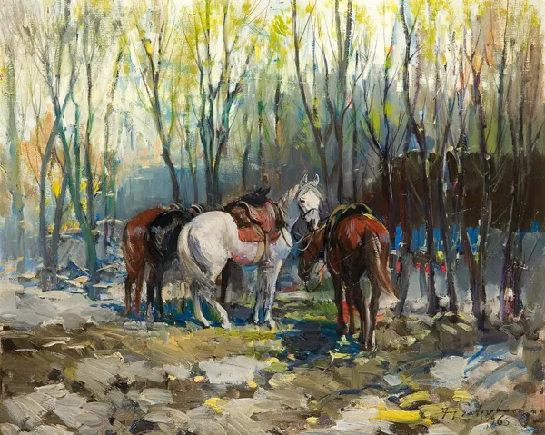 Jerzy Potrzebowski, KONIE UŁAŃSKIE NA POPASIE, 1966 