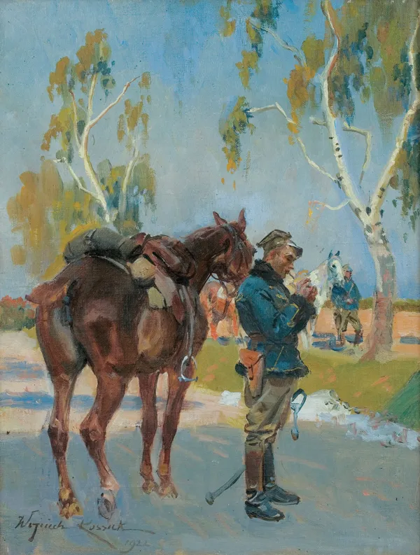 Wojciech Kossak, UŁANI NA POSTOJU, 1922