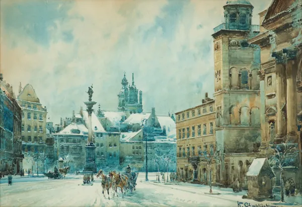 Władysław Chmieliński (Stachowicz), WARSZAWA. PLAC ZAMKOWY W ZIMIE, przed 1939