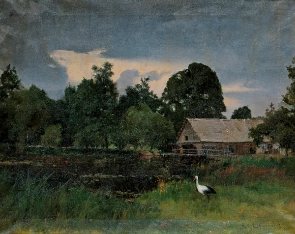 Kazimierz Alchimowicz, Pejzaż z bocianem, 1905