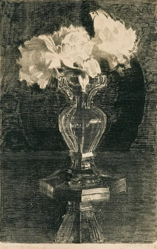 Leon Wyczółkowski, PEONIE W KRYSZTAŁOWYM WAZONIE, 1922