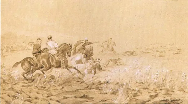 Juliusz Kossak, Polowanie z chartami na dropie