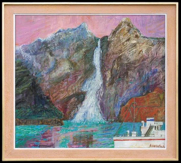 Jan Szancenbach, PEJZAŻ NORWESKI Z OKRĘTEM, 1987