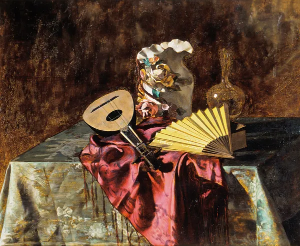 Curt Agthe, MARTWA NATURA Z WACHLARZEM I LUTNIĄ, 1884 (?)