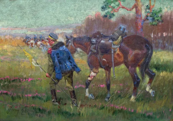 Jerzy Kossak, UŁAN I RANNY KOŃ, 1928