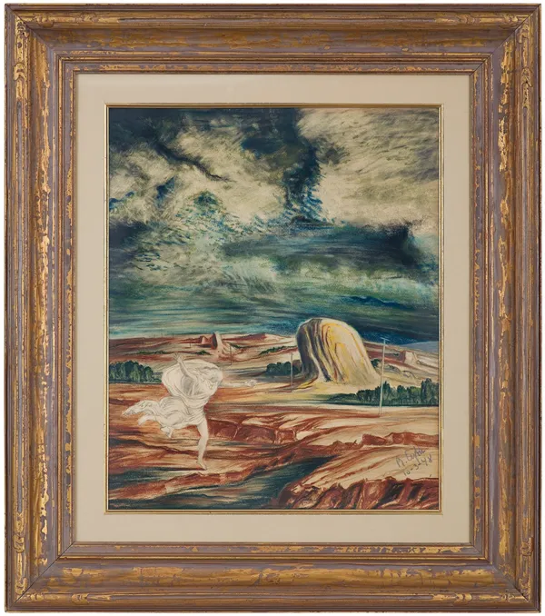 Bolesław  Cybis, PEJZAŻ Z BIEGNĄCĄ POSTACIĄ KOBIECĄ, 1948