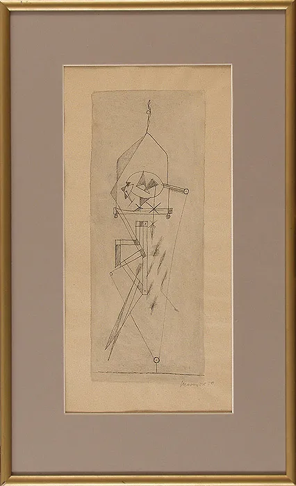 Adam Marczyński, Kompozycja z mechanicznym ptaszkiem, 1950