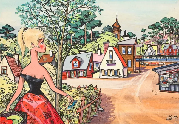 Jerzy Szelągowski, Pejzaż podmiejski z kolejką, 1959