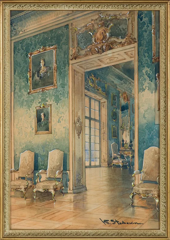 Władysław Chmieliński (Stachowicz), Wnętrze pałacu w Wilanowie, przed 1939