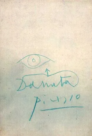 Pablo Picasso, Autograf Pabla Picassa z rysunkiem oka ...