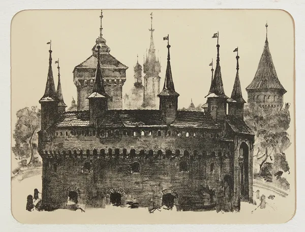 Jan Kanty Gumowski, BARBAKAN, z teki WIDOKI KRAKOWA, 1926