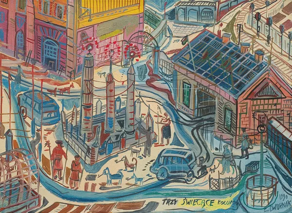 Edward Dwurnik, TRZY ŚWIECĄCE KOLUMNY, 1990