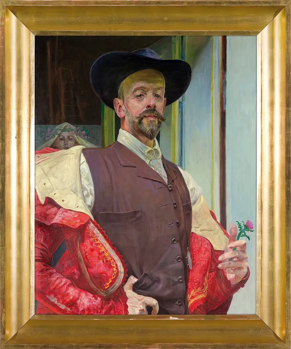 Jacek Malczewski, AUTOPORTRET Z KWIATEM OSTU, 1911