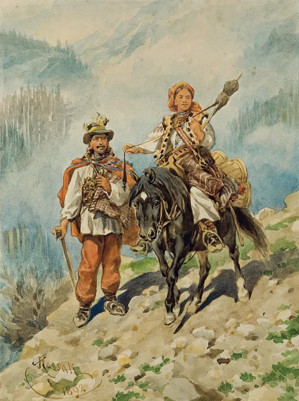 Juliusz Kossak, HUCULI NA GÓRSKIEJ DRODZE, 1892