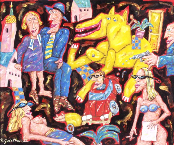 Robert Gebethner, Scena figuralna z żółtym stworem, 1998