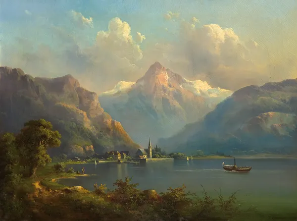 Guido Hampe, PEJZAŻ ALPEJSKI Z JEZIOREM, 1872 