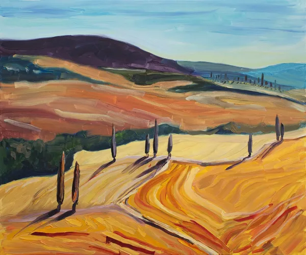 Jacek Malinowski, Pejzaż włoski z cyprysami (San Quirico), 2013