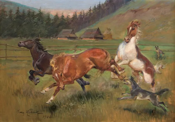 Jerzy Kossak, KONIE NA GÓRSKIEJ POLANIE, 1940
