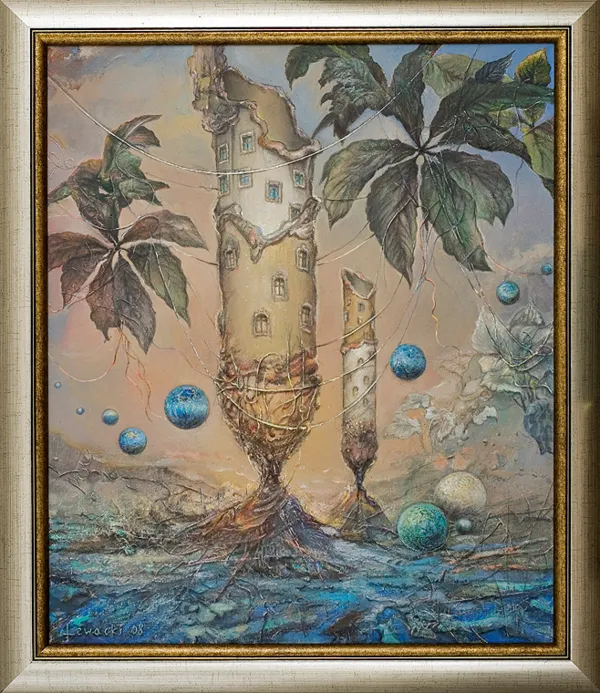 Grzegorz Lewacki, Pejzaż z błękitnymi kulami, 2008