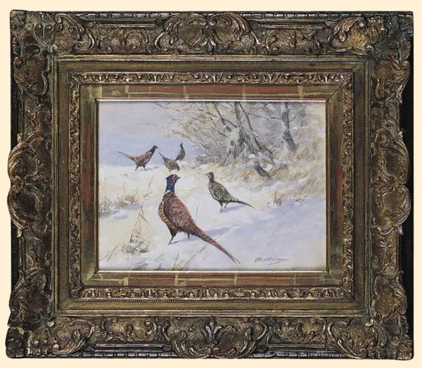 Johann Christoffer Drathmann, BAŻANTY NA ŚNIEGU, ok. 1900