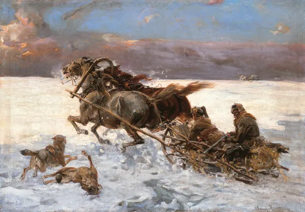 Alfred Wierusz-Kowalski, Napad wilków, po 1900