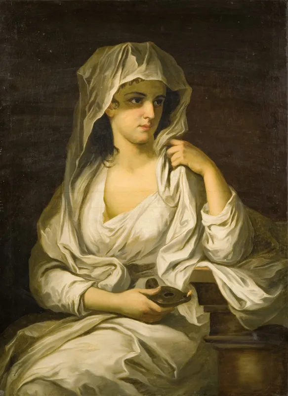 Nieokreślony malarz XIX w, PORTRET DAMY W STROJU WESTALKI, XIX w.