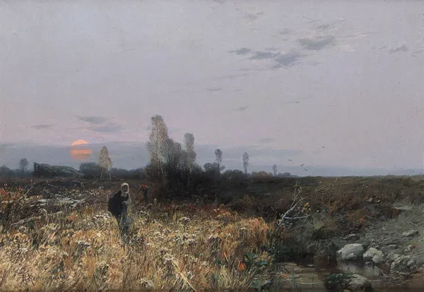 Roman Kochanowski, Krajobraz jesienny o zachodzie słońca, 