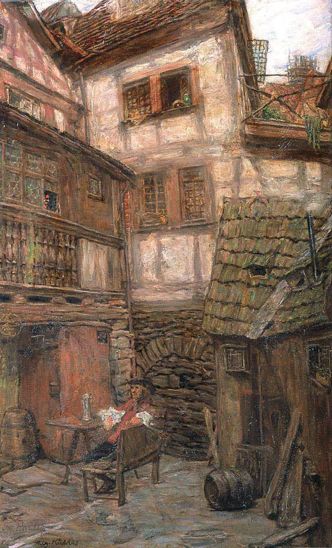 August Kühles, W podwórzu, ok. 1910