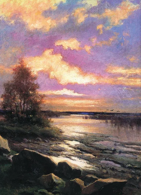 Marceli Harasimowicz, Zachód słońca nad jeziorem, 1924