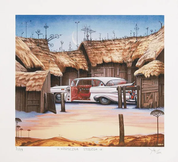 Jacek Yerka, Kosmiczna stodoła, 1992