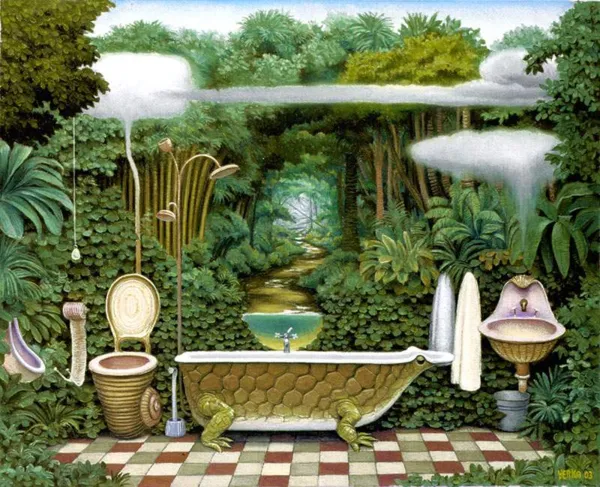 Jacek Yerka, Łazienka, 2003 (z serii Kieszonkowa dżungla)
