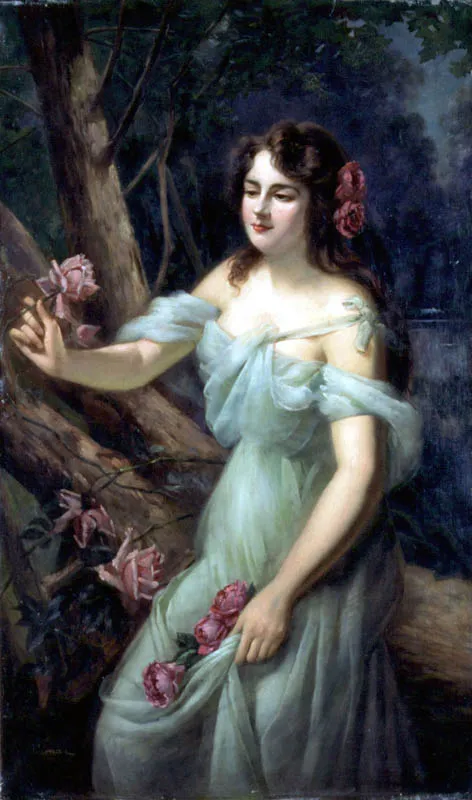 Marie Adolphe Edouard  Otémer, Portret dziewczyny z kwiatami we włosach, ok. 190