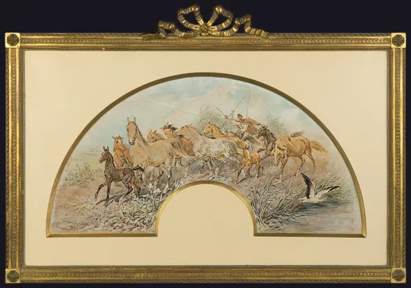 Juliusz Kossak, STADNINA PĘDZONA DO WODOPOJU, 1892 