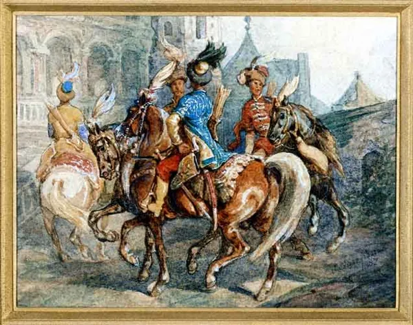 Juliusz Kossak, Na dziedzińcu zamkowym, 1887