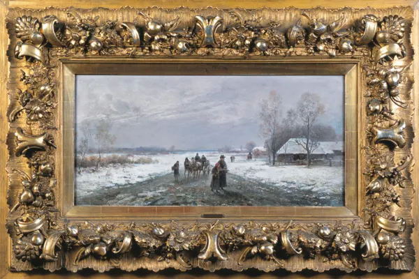 Emil  Barbarini, PEJZAŻ ZIMOWY Z DROGĄ, przed 1900