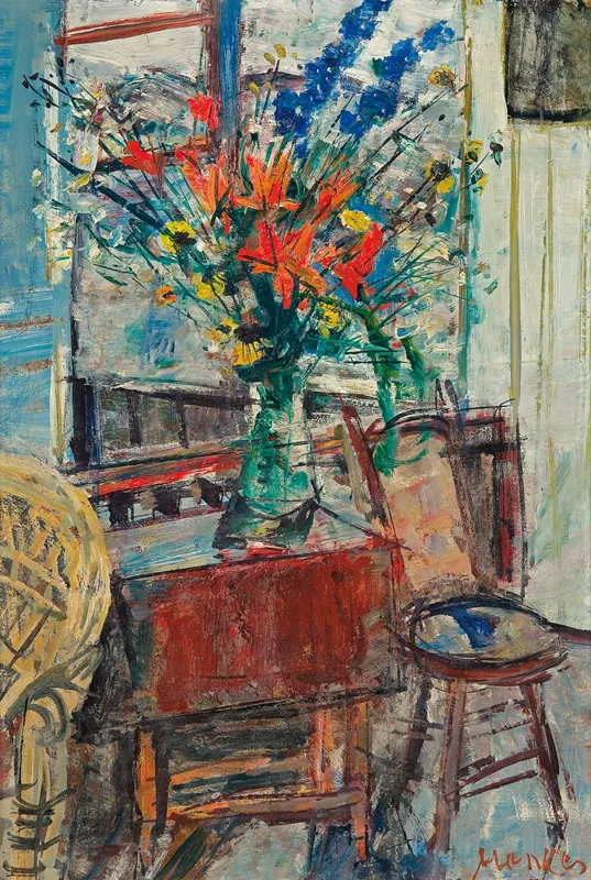 Zygmunt Menkes, WNĘTRZE Z BUKIETEM KWIATÓW, lata 50. XX w. 