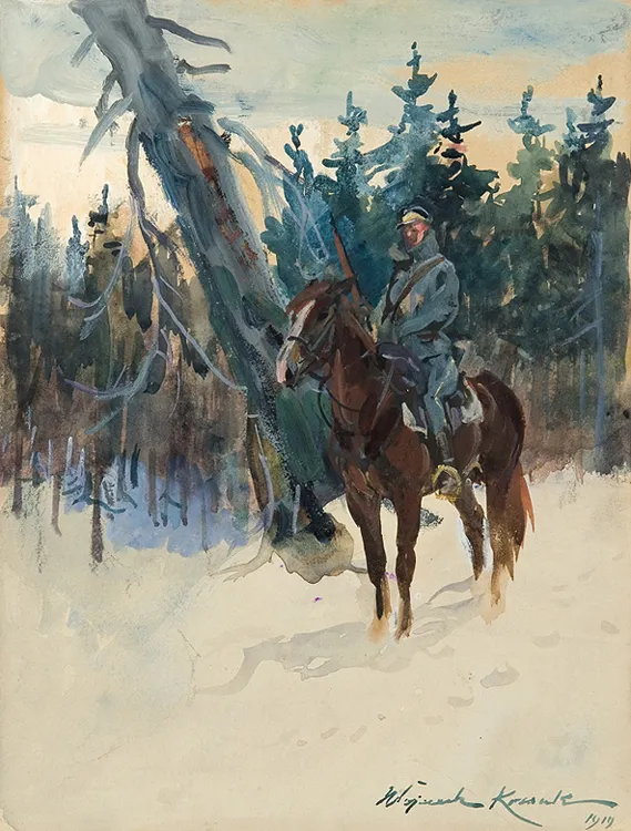 Wojciech Kossak, UŁAN NA PIKIECIE, 1919