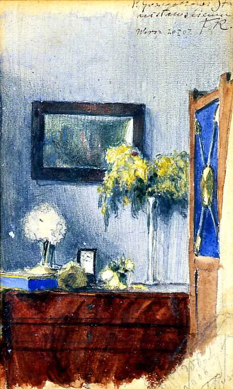 Ferdynand Ruszczyc, Wnętrze mieszkania we Włochach pod Warszawą,1906