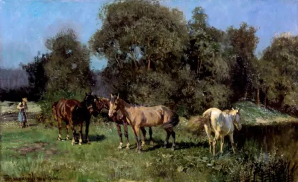 Fritz van der Venne, Konie na pastwisku, ok. 1920