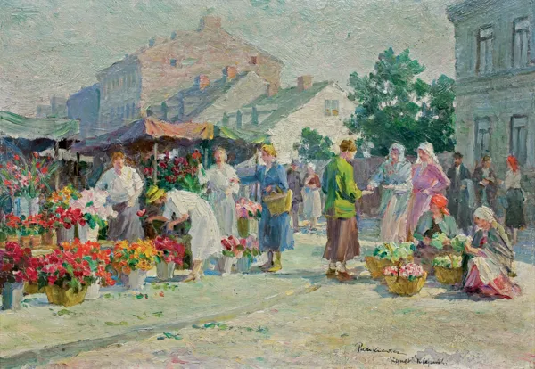 Józef Pankiewicz, TARG NA RYNKU KLEPARSKIM W KRAKOWIE, ok. 1930