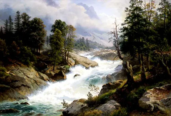 August Kessler, Rwący potok w górach, 1870