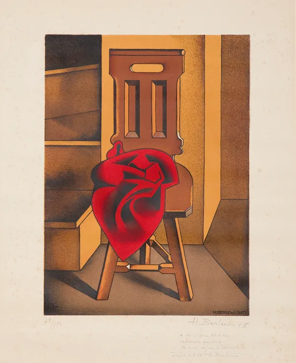 Henryk Berlewi, KRZESŁO Z CZERWONĄ TKANINĄ, 1950