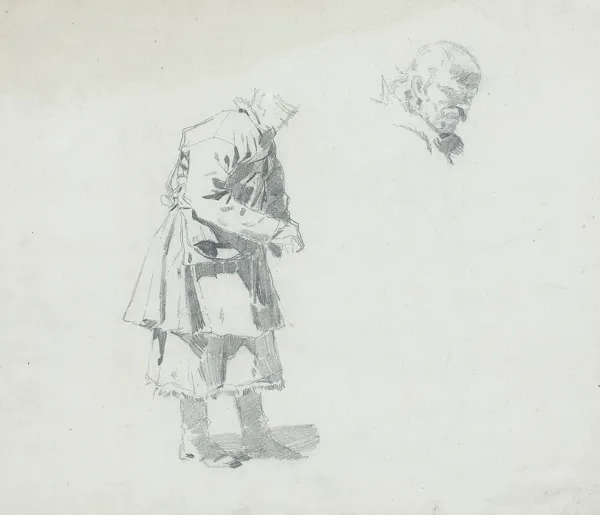 Józef Brandt, STUDIUM POSTACI W PŁASZCZU ORAZ STUDIUM GŁOWY