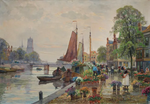 Franz Max Richter-Reich, TARG NA KWIATY NAD KANAŁEM W DORDRECHCIE, ok.1934