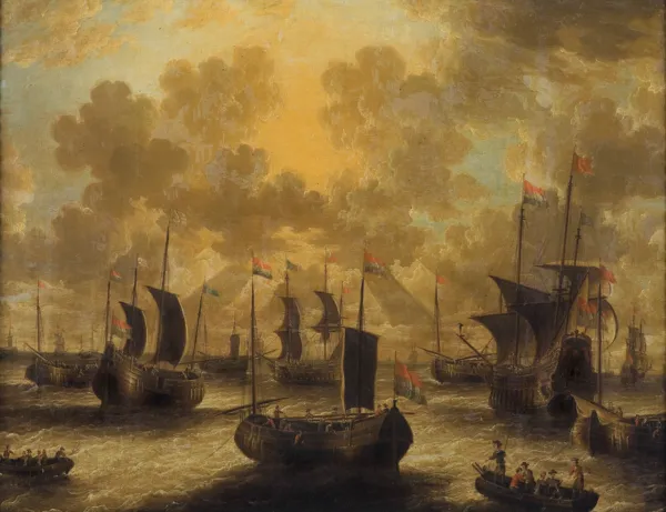 Peter van den Velde, ŻAGLOWCE I ŁODZIE W ZATOCE, 1704